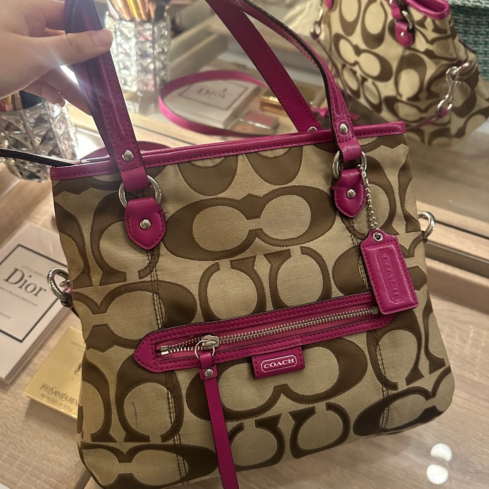 Coach Tan and Pink Shoulder Bag